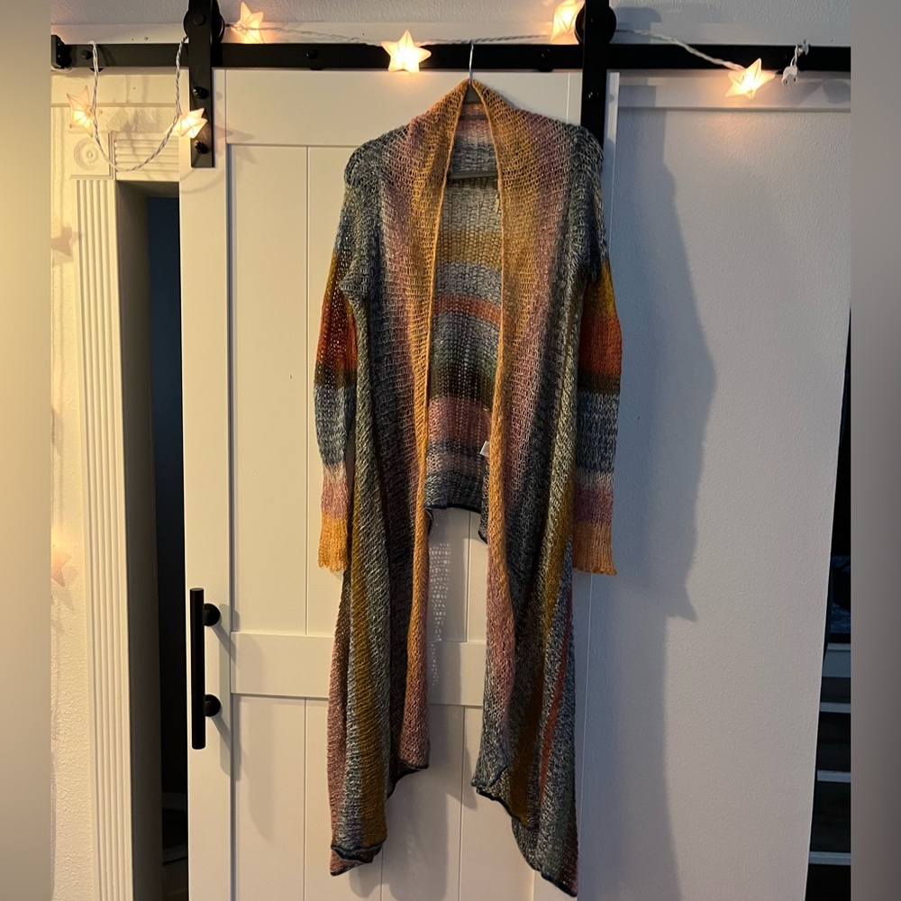 Antho Knitted & Knotted Multicolor Open Front Duster Sweater (M)